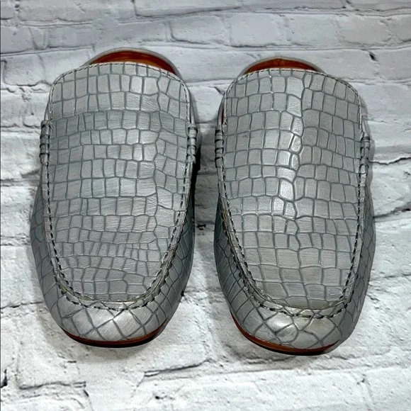 Born Capricorn Mules Croc Embossed Leather Slip-on Loafers - Gray/Grey - Size 10 - Picture 1 of 14